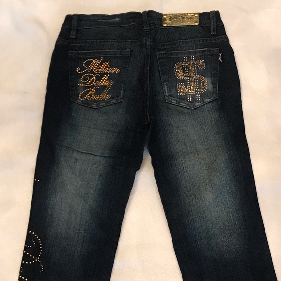 Unique Million dollar babe rhinestone & metal stud embellished blue jeans Money - Picture 12 of 16